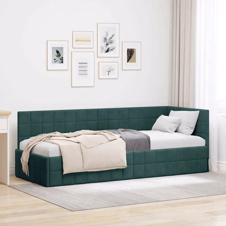 vidaXL Cornice del letto ad angolo in velluto verde, L 80 x P 200 cm