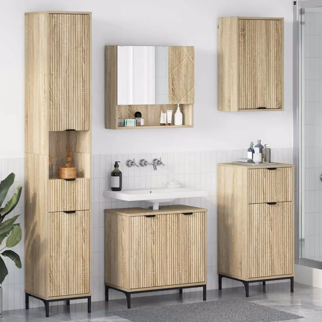Set di mobili da bagno moderni vidaXL in marrone con base lavabo, pensile e colonna alta, L/P/H: 60.5 x 33.5 x 190 cm