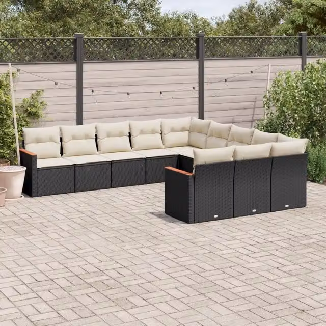 Set Divani da Giardino 11 pz con Cuscini in Polyrattan Nero 3258829