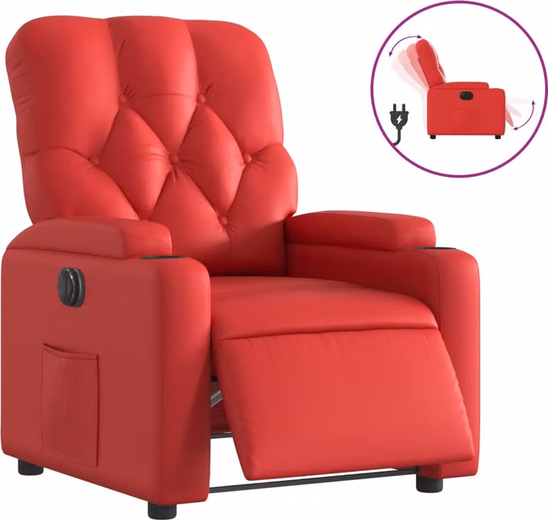 Poltrona Reclinabile Elettrica Rossa in Pelle finta