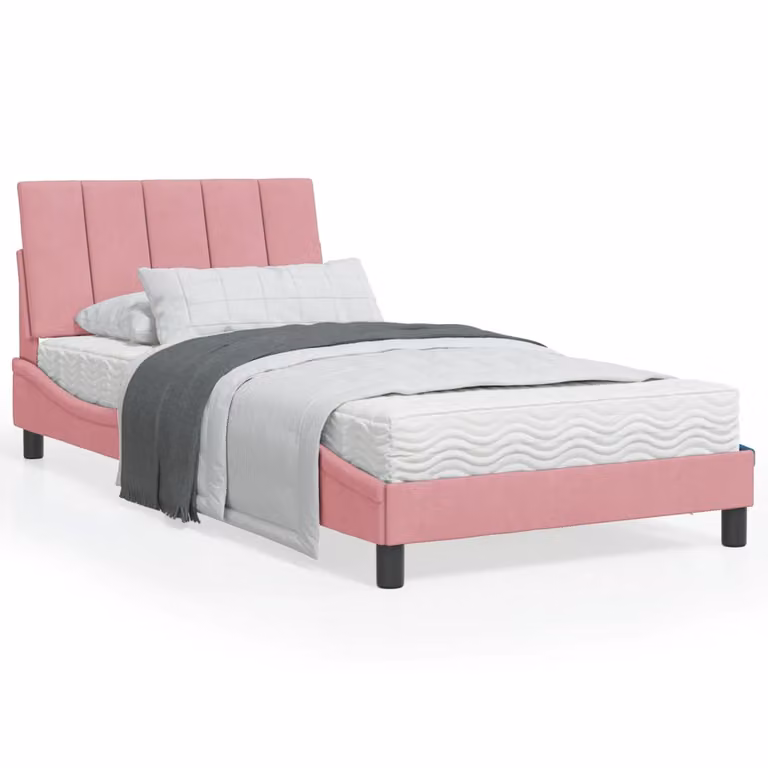 Letto con Materasso Hanko vidaXL in Velluto Rosa e Bianco, Dimensioni: 100 x 200 cm