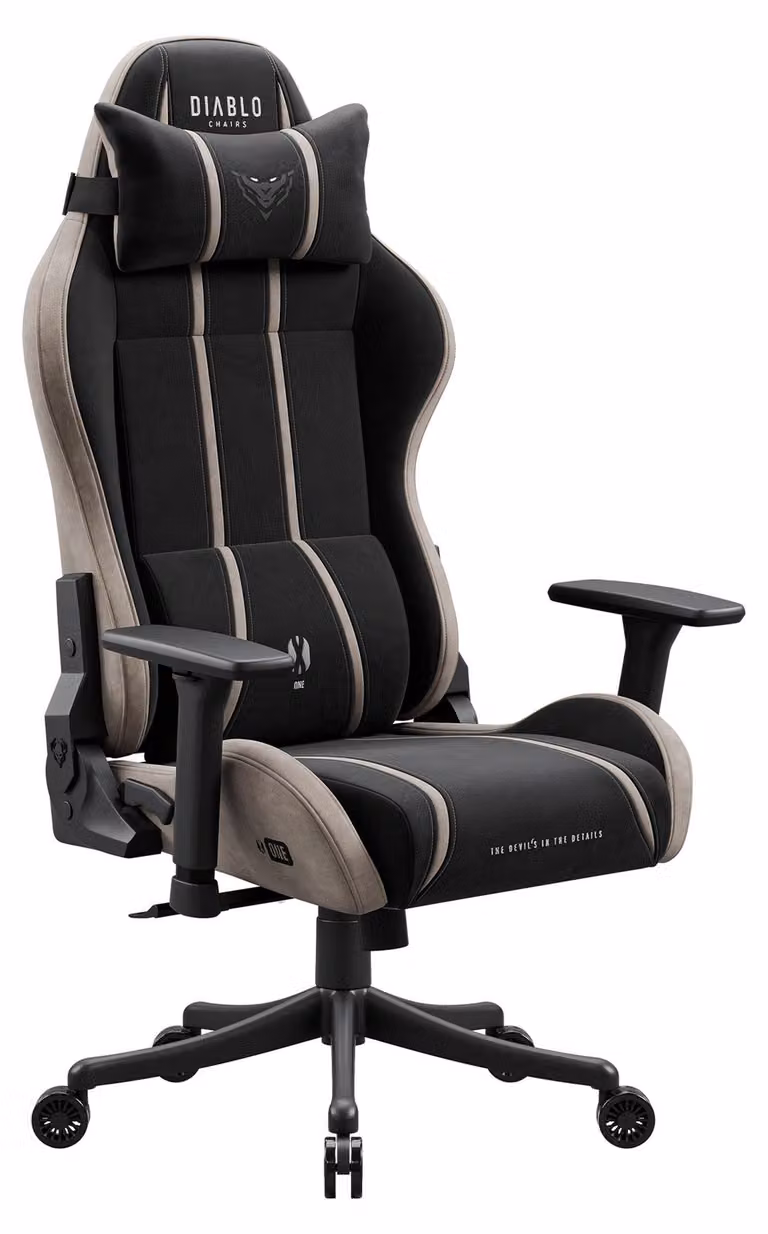 Sedia da gaming Diablo Chairs X-One 2.0 in tessuto, sedia da ufficio ergonomica, sedia girevole nera e beige, taglia Small