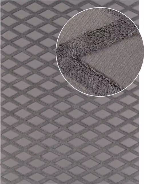 Tappeto lavabile Utah antracite con motivo a diamanti, moderno e resistente, L: 60 cm, P: 100 cm