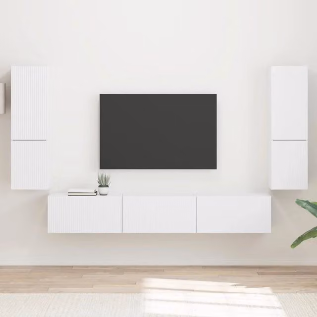Set mobile TV 4 pz Bianco Legno ingegnerizzato 3409042