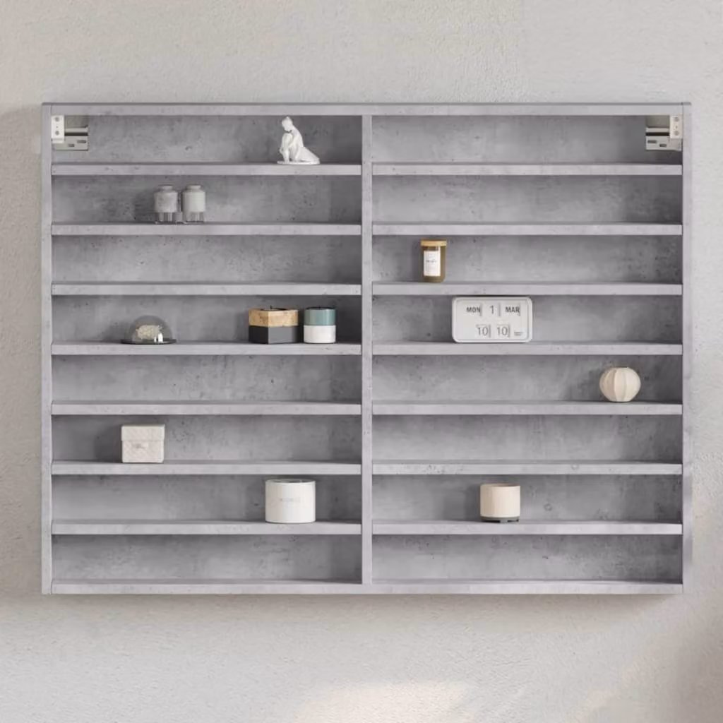 Armadietto Vetrina vidaXL Grigio con Ante in Vetro e Ripiani Interni, L 100 cm x P 8,5 cm x H 75 cm