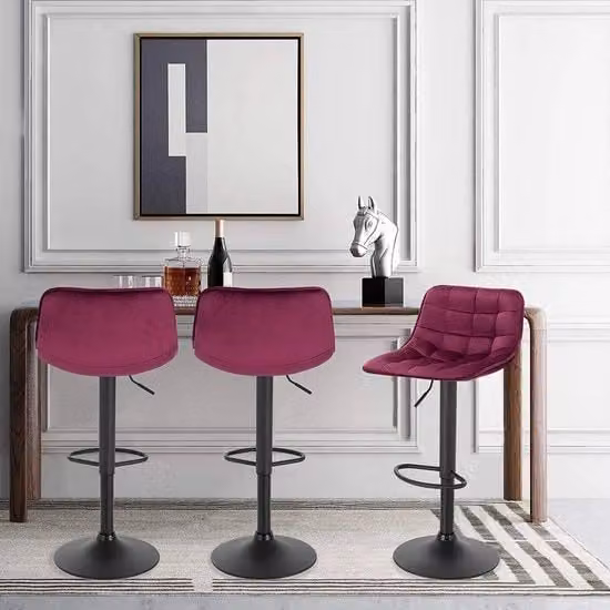 Barstoli da Cucina Ameyal - Con schienale - Rosso - Set da 2 - Cucina - Sedili bar ergonomici - Regolabili in altezza - Altezza seduta 60-82cm