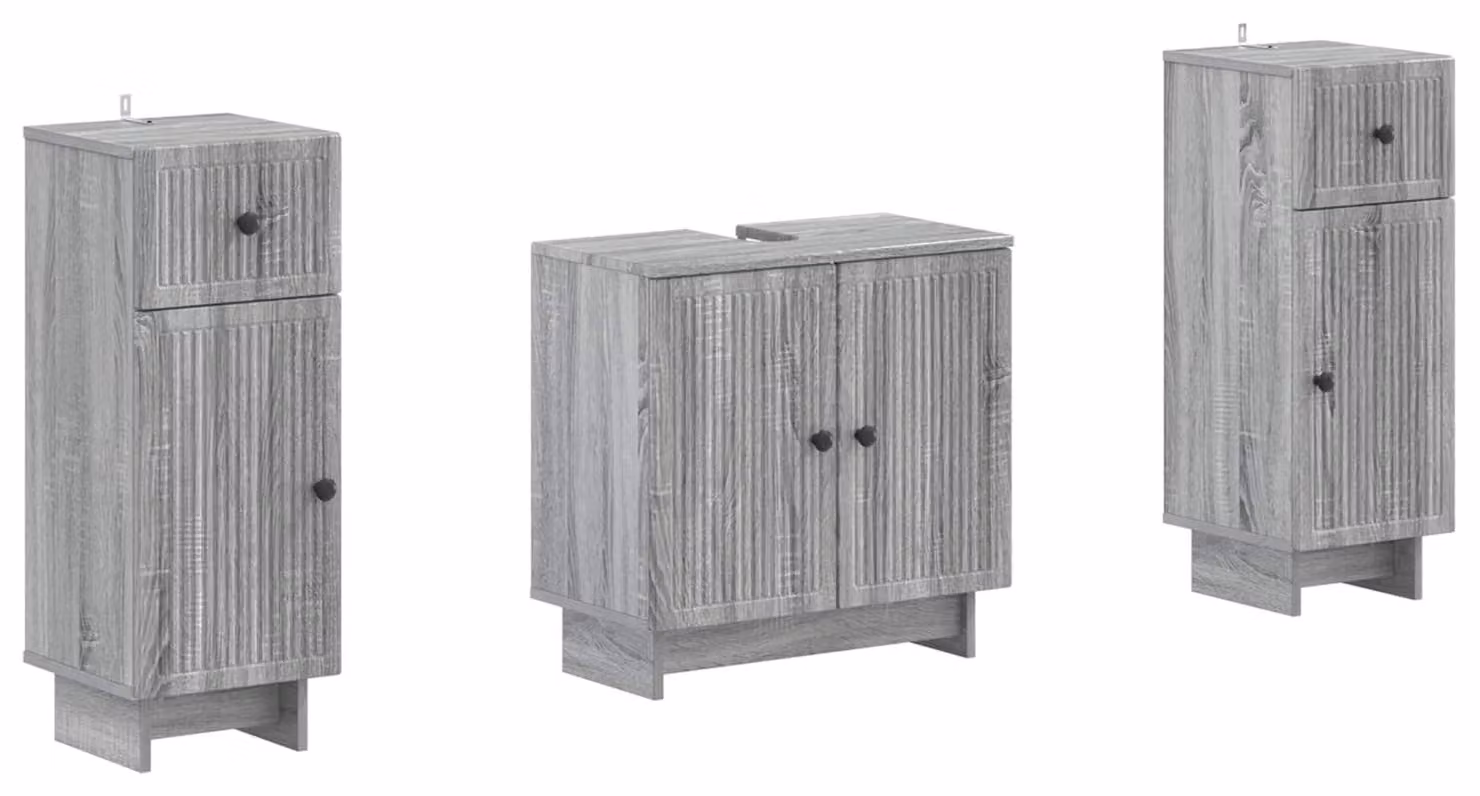 Set di due mobili da bagno, finitura Sonoma grigio, realizzati in legno composito