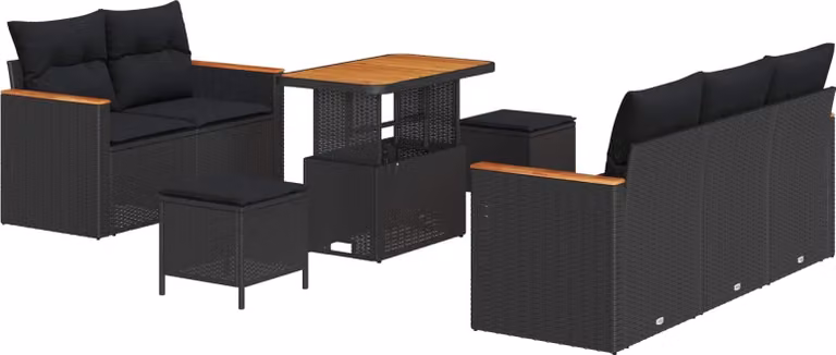 Set Divano da Giardino 8 pcs Nero polyrattan
