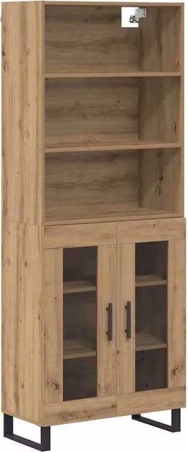 Set di 2 Credenze Madia e Buffet da pranzo in Legno Rovere e Metallo, Design Moderno, Colore Marrone, L: 180 cm, H: 69,5 cm, P: 32,5 cm