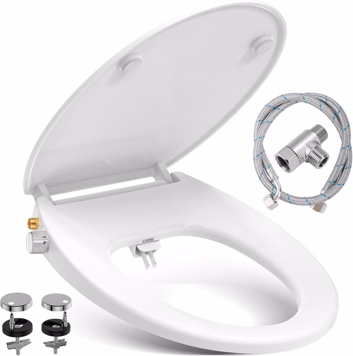 Copertura per WC con sistema di chiusura rallentata, con funzione bidet, forma ovale universale, colore bianco, ugelli autopulenti, per il bagno