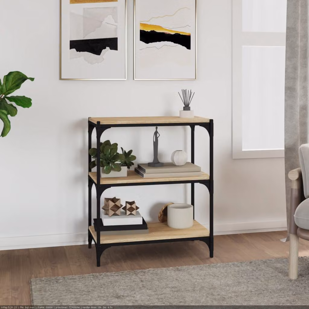 Libreria in stile industriale vidaXL in legno e acciaio color rovere sonoma, L: 60 cm, P: 33 cm, H: 70,5 cm