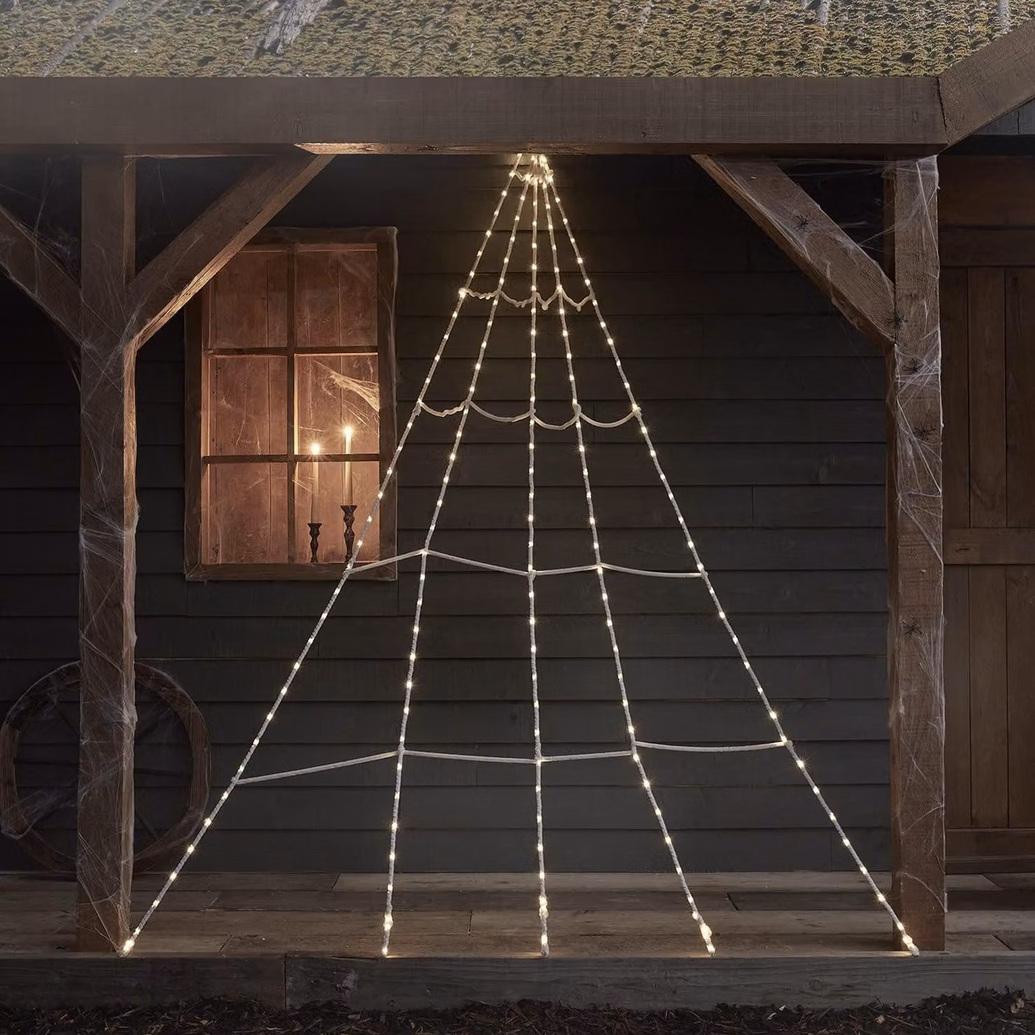 Rete di ragno decorativa per Halloween con 200 LED e timer, dimensioni 250x150 cm