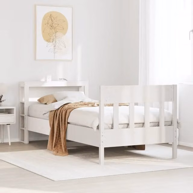Letto singolo VIDAXL in legno massello di pino bianco con doghe piatte L: 190 cm, P: 75 cm, H: 82 cm