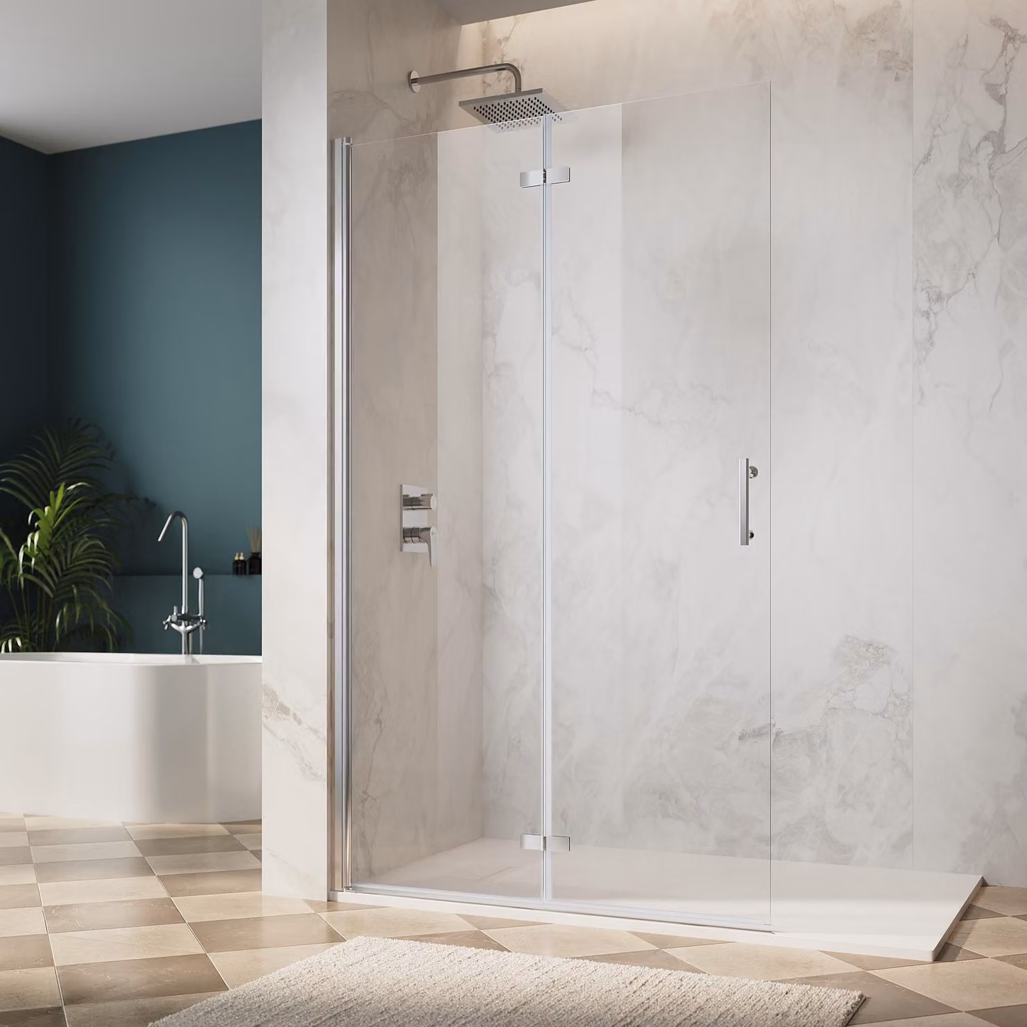 SONNI Cabina doccia argento chiaro 100x195cm porta a battente porta a soffietto angolare doccia 6mm NANO vetro chiaro porta a battente porta a soffietto angolare ingresso bagno