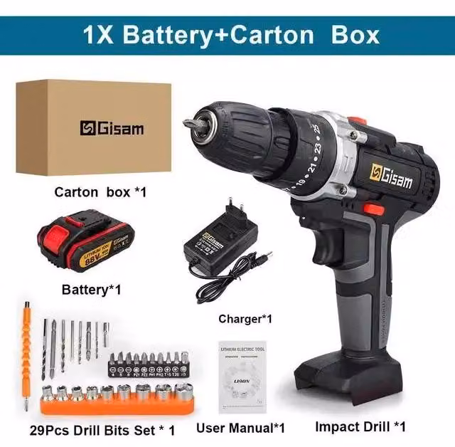 Avvitatore a percussione a batteria / avvitatore a batteria - 18 V - 1 batteria inclusa - Diametro di foratura 10 mm - Motore a spazzole - Scatola di cartone - Nero