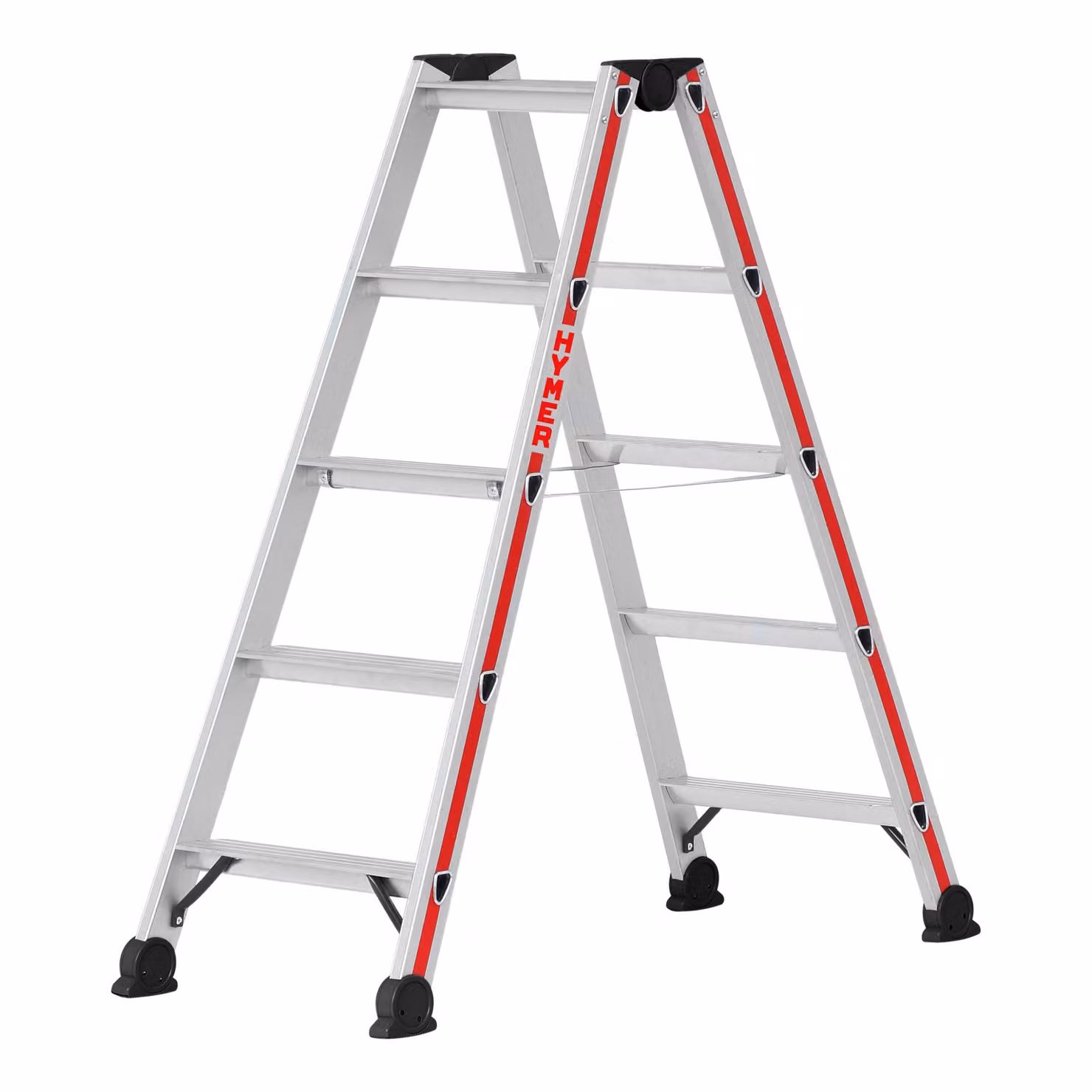 Scaletta Hymer, accesso bilaterale, 2x5 gradini, altezza di abbassamento 1,15 m, altezza di sbraccio 2,65 m, peso 5,5 kg