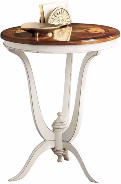 Tavolino rotondo legno intarsiato shabby 60x60x73 - Mobili 2G
