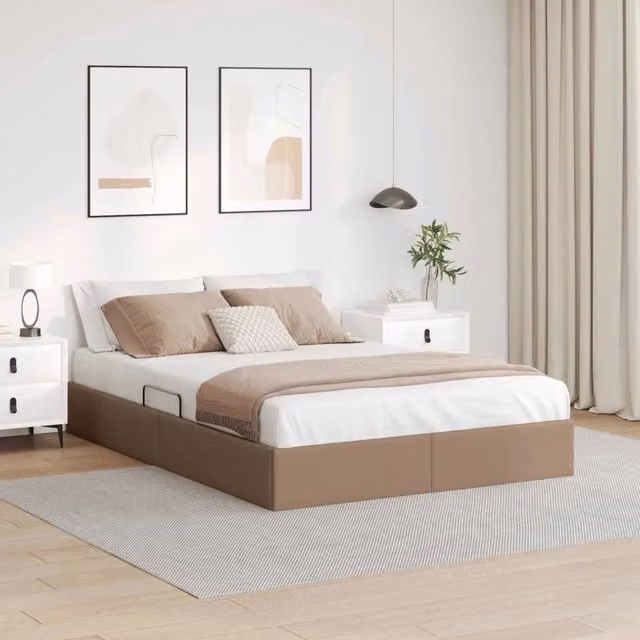 Letto ottomano vidaXL in pelle sintetica beige con base a sollevamento L/P: 140 x 200 cm – 1