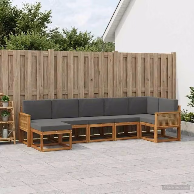 Set di divani da esterno 7 pz Naturale e Antracite Poliestere 3385398