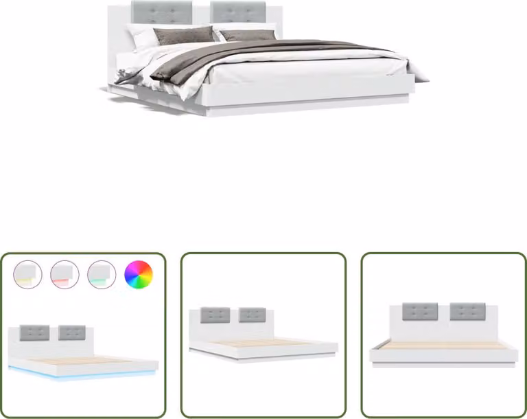 The Living Store Giroletto con testiera e luci LED bianco 160x200 cm