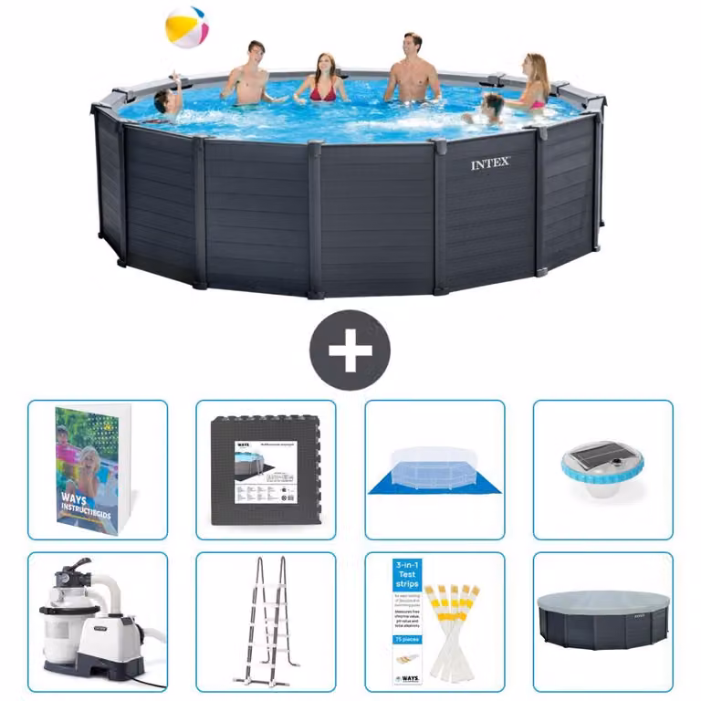 Pannello per piscina in grafite, modello Rund - 478x124 cm - composto da 7 elementi, codice S608