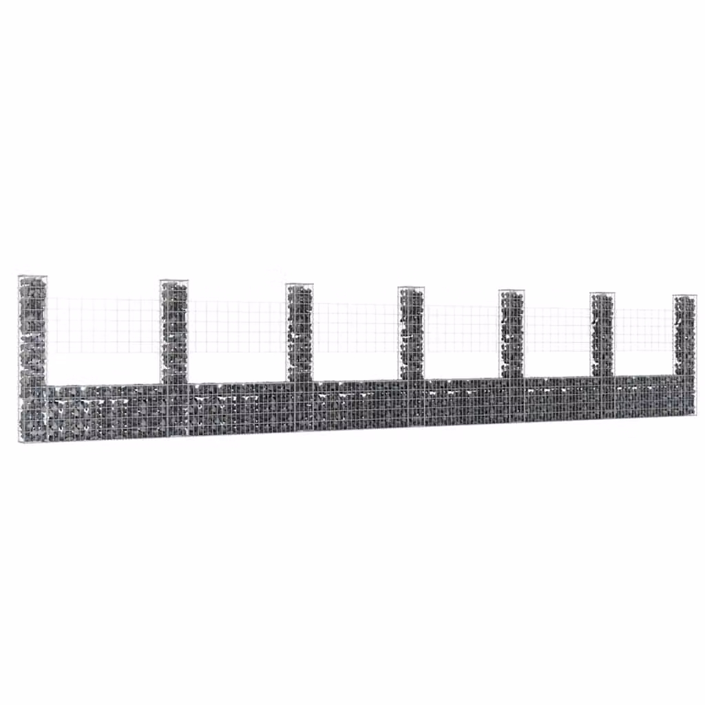 Gabbione a U vidaXL in metallo grigio con 7 pali in ferro L: 740 cm, P: 20 cm, H: 150 cm