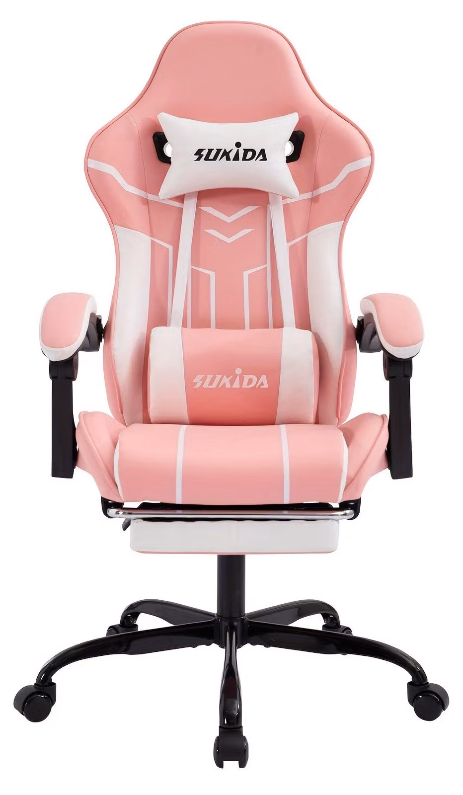 Sedia da gaming – Sedia ergonomica da scrivania con poggiapiedi e meccanismo di inclinazione a 135° – Rosa e bianca