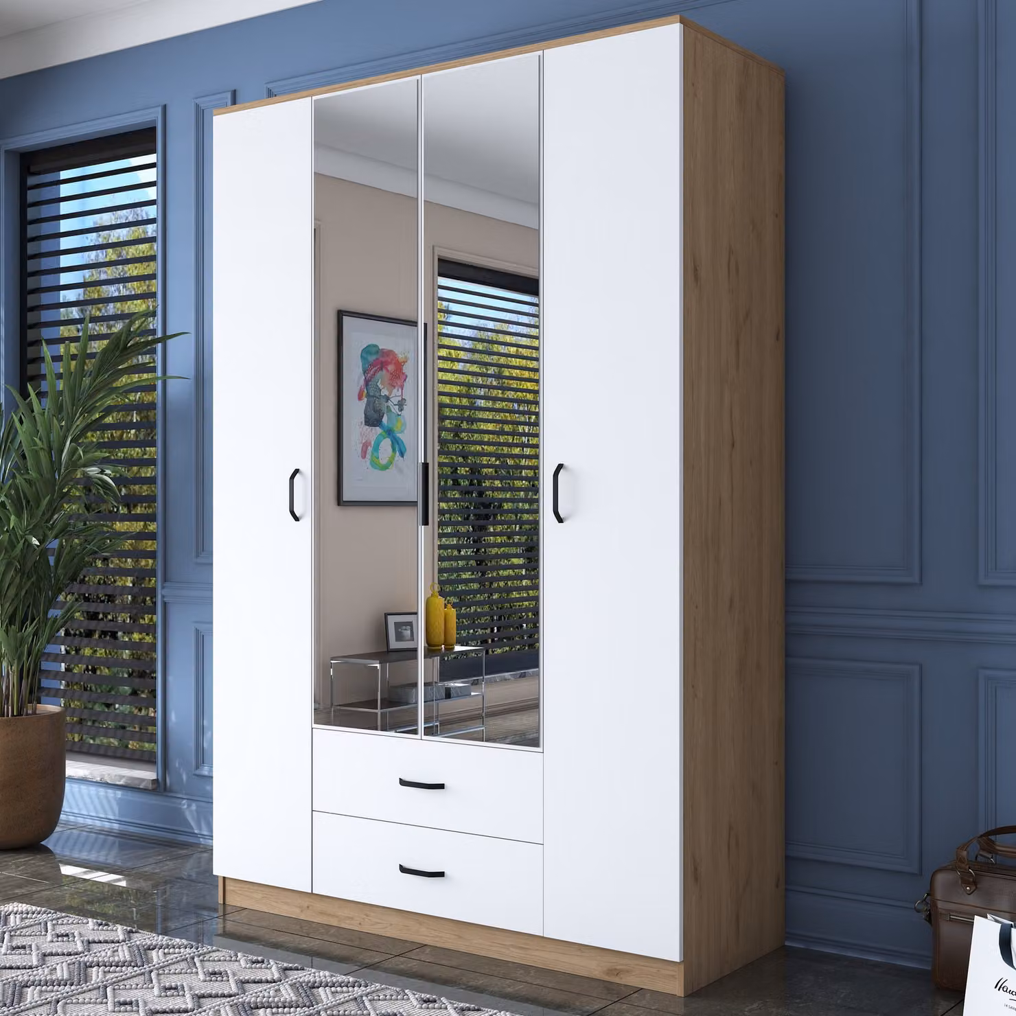 Skye Decor, BA131 - 3052, armadio, noce, pannello truciolare rivestito al 100% in melamina di classe E1, 210 x 51,5 x 210 cm