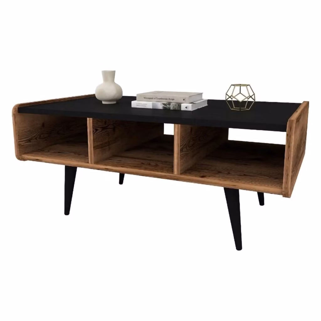 Tavolino da salotto moderno DMORA in legno rovere color marrone e nero L: 90 cm, P: 56 cm, H: 40 cm – 2