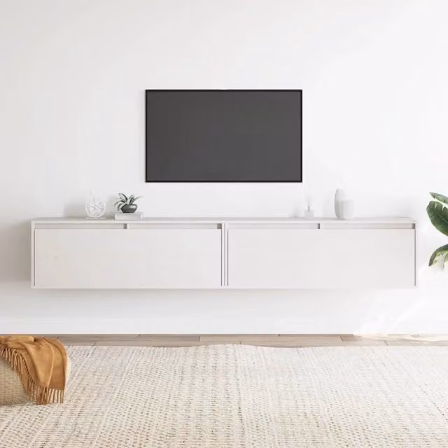 Pensili 2 pz Bianchi 100x30x35 cm in Legno Massello di Pino 813468