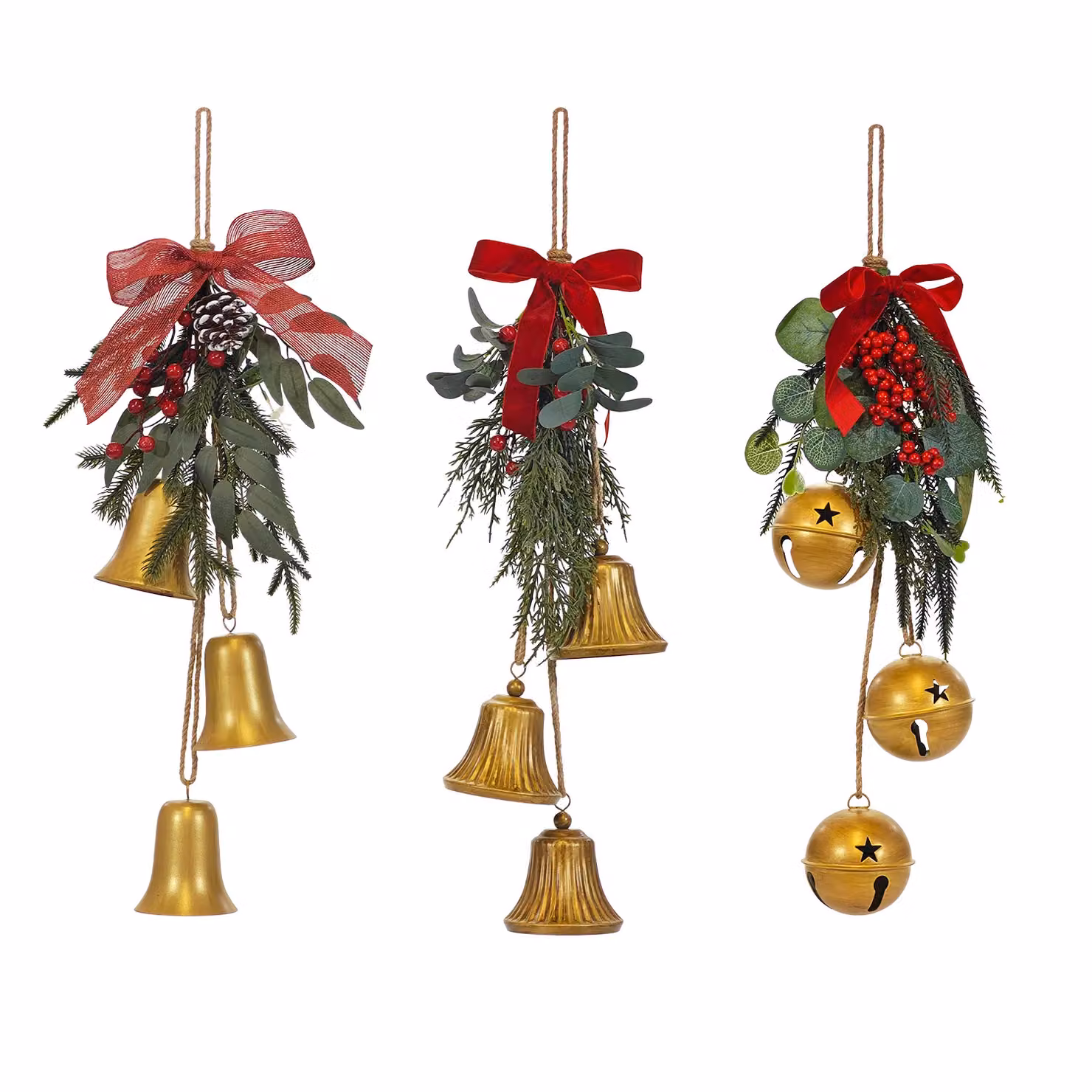 Vestiamo Casa Appendino Natalizio con Campanelli Decorativi Oro e Rosso, Altezza: 62 cm – 1