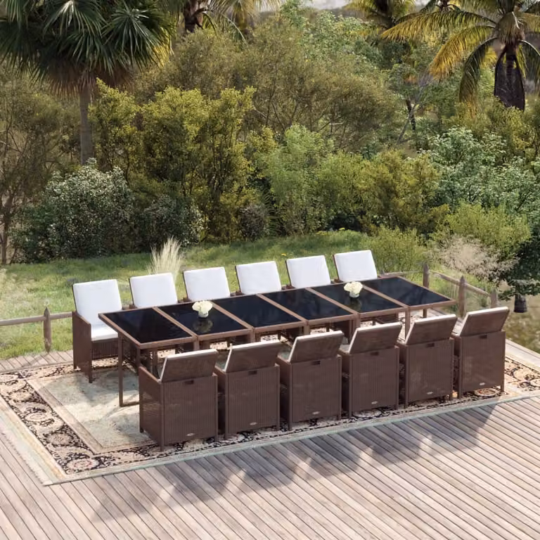 Maison Exclusive - Set da pranzo da giardino da 13 pezzi con cuscini in polyrattan marrone