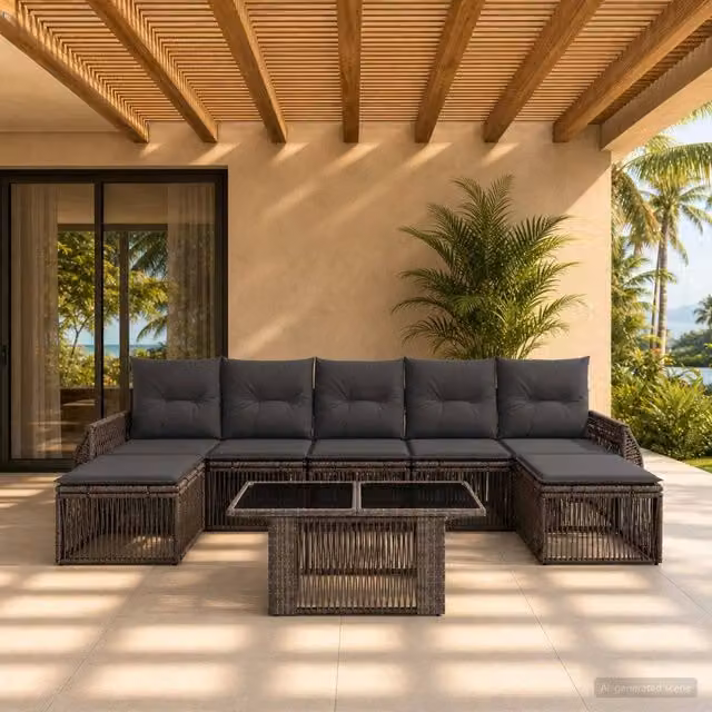 Set Divano da Giardino 8 pz Grigio e Grigio Scuro polyrattan 3436985