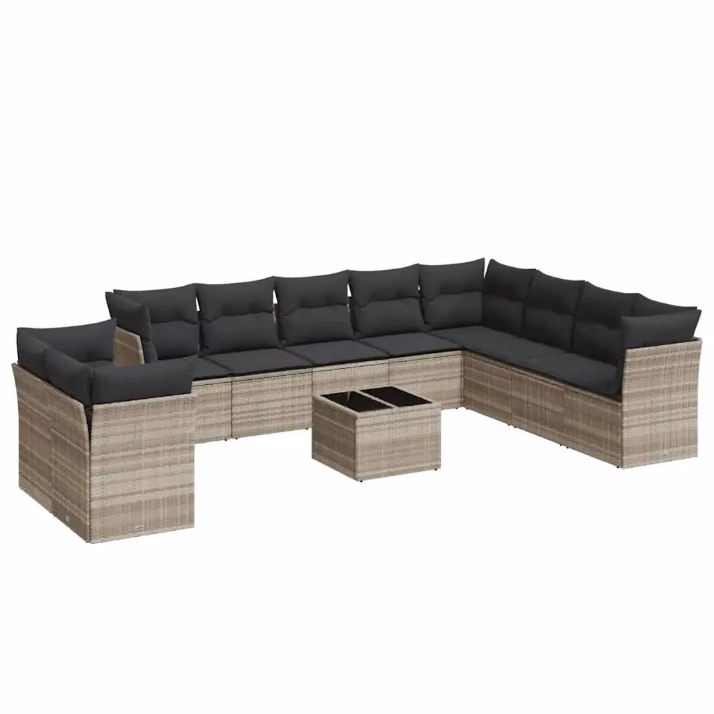 Set di divani da giardino vidaXL a forma di U composto da 11 pezzi con cuscini grigi e tavolino da esterno in vetro e metallo – 2