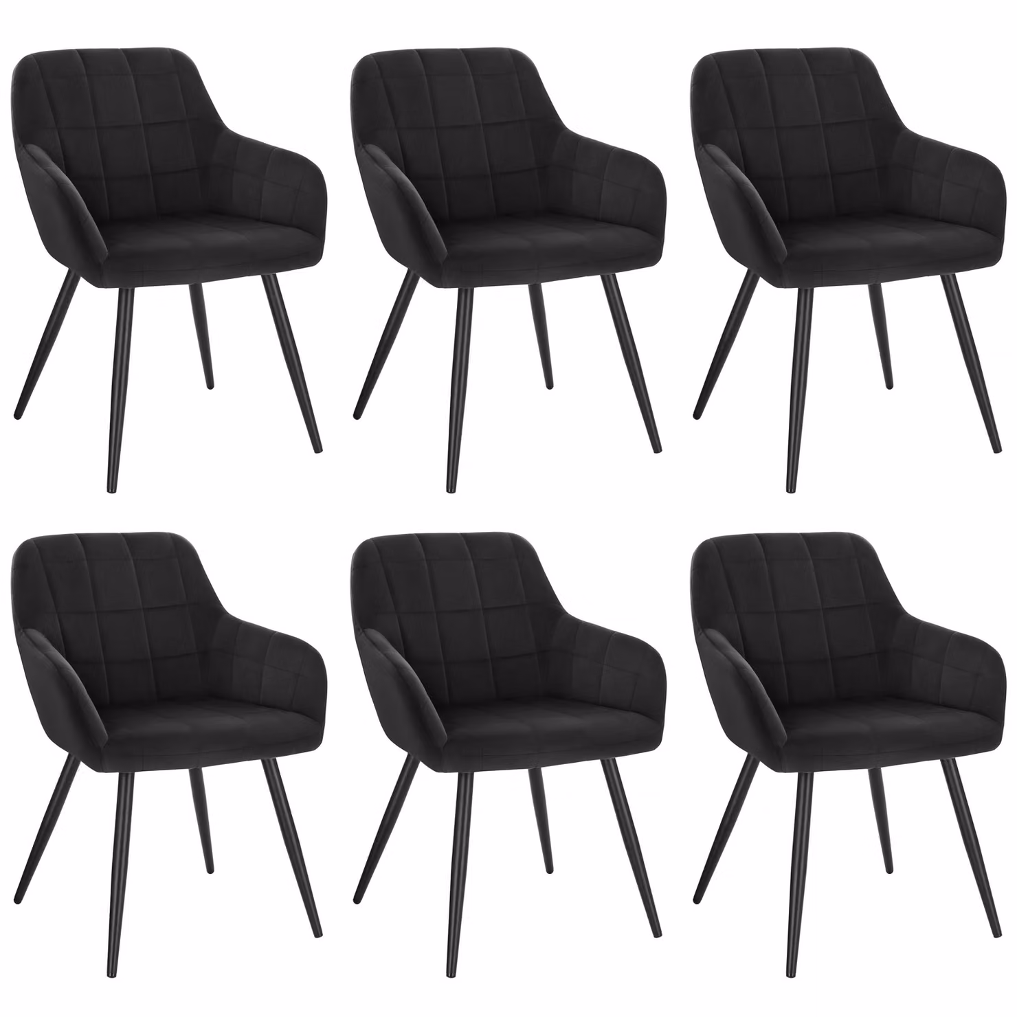 WOLTU Set di 6 sedie da pranzo Sedia da cucina Sedia imbottita Sedia di design con braccioli, con seduta in velluto, struttura in metallo, nero