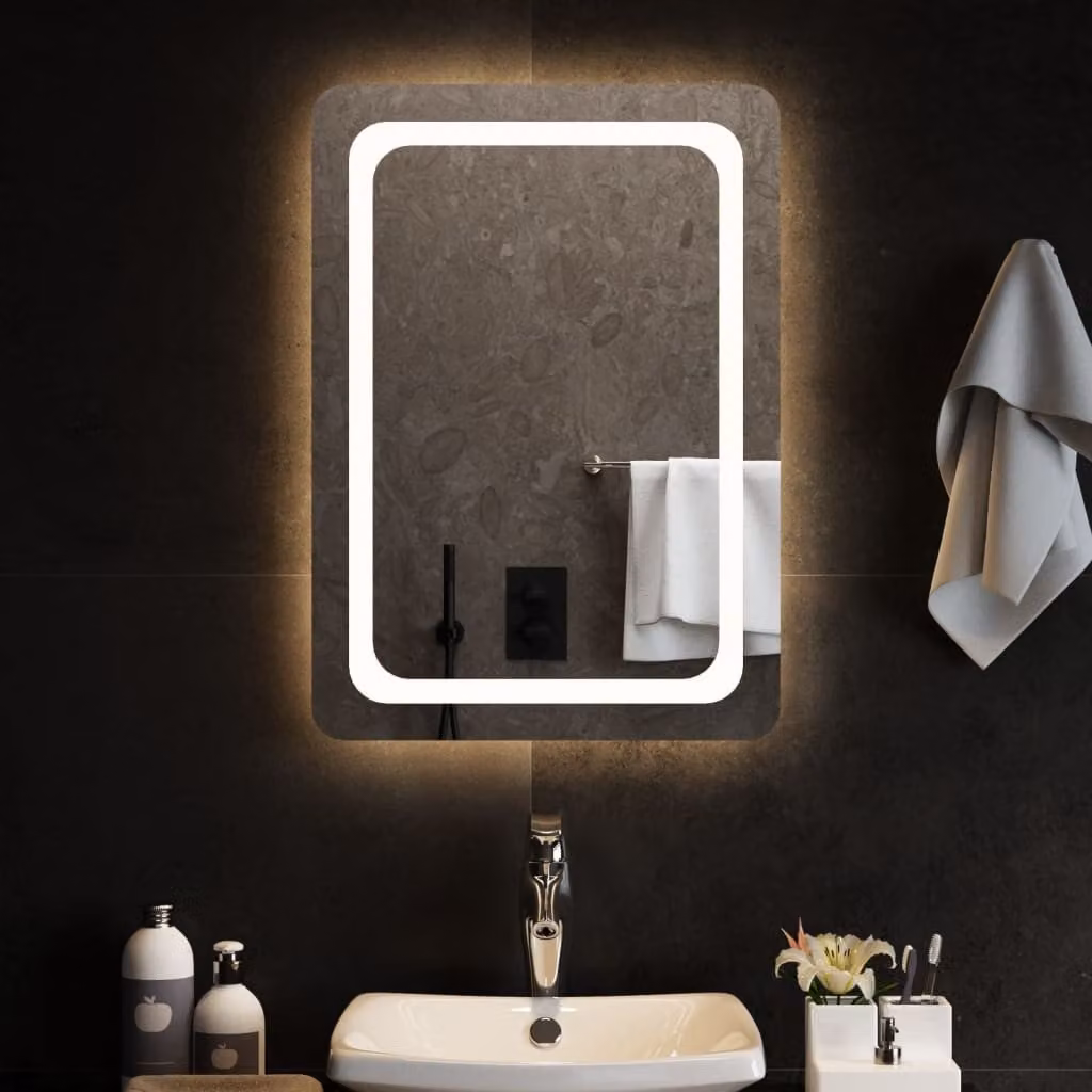Specchio da bagno moderno vidaXL con luci LED, rettangolare, L: 50 cm, H: 70 cm