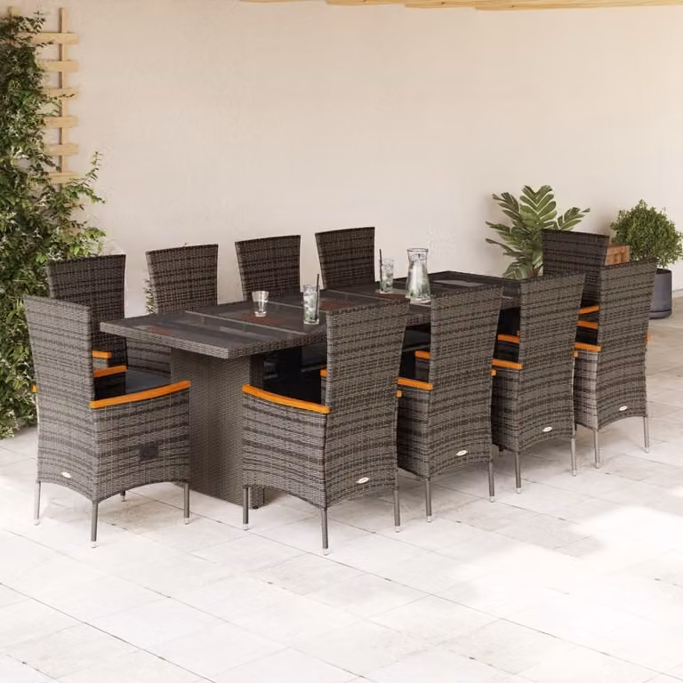 Maison Exclusive - Set da Pranzo da Giardino 11pz con Cuscini in Polyrattan Grigio