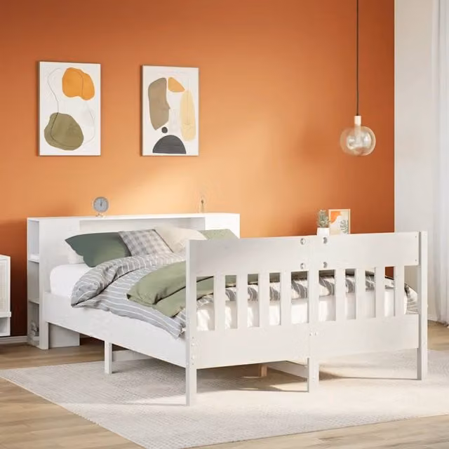 Letto Libreria senza Materasso Bianco 160x200 cm Legno di Pino 3323177