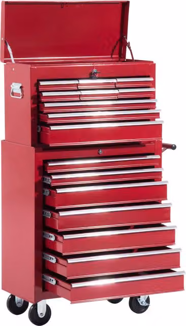 Carrello cassettiera porta utensili HomCom in acciaio, rosso, L: 61.5 cm, P: 33 cm, H: 113 cm
