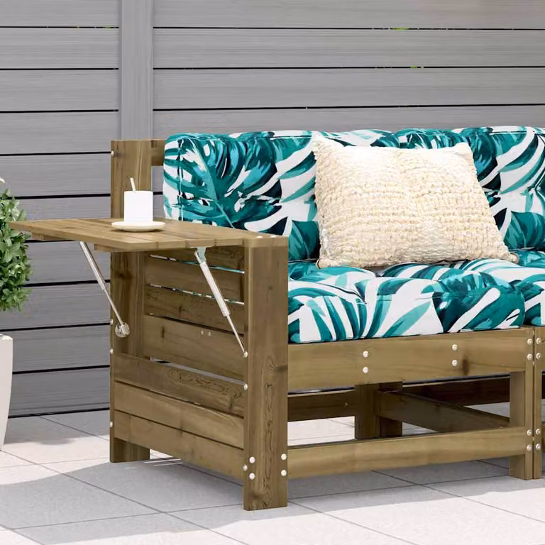 vidaXL Divano da giardino in legno di pino trattato con cuscini floreali multicolore e verdi