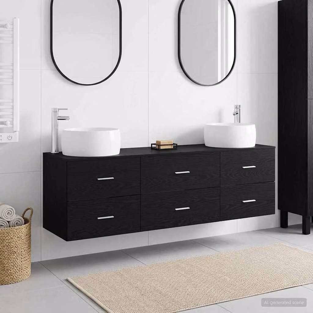 Set di mobili per il bagno moderno vidaXL in legno nero opaco con vanità e armadietti laterali L/P/H: 49,5 x 44,5 x 66 cm