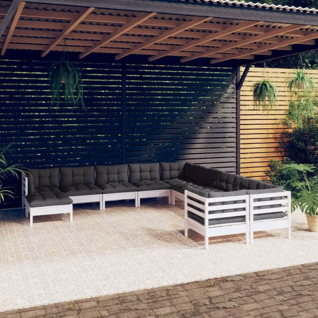 The Living Store Set da giardino 11 pezzi con cuscini in legno di pino bianco
