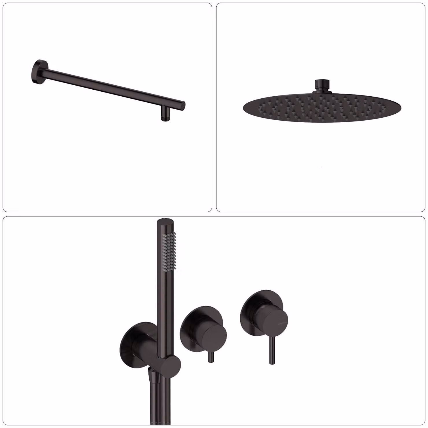 SANYCCES LOOP Miscelatore monocomando da incasso con deviatore, doccetta e flessibile + braccio doccia e soffione doccia a pioggia, nero metallizzato
