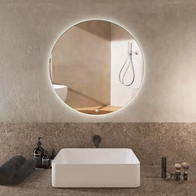 Specchio tondo Alcor con LED retroilluminato, luce fredda e sensore touch-screen, Diametro: 70 cm