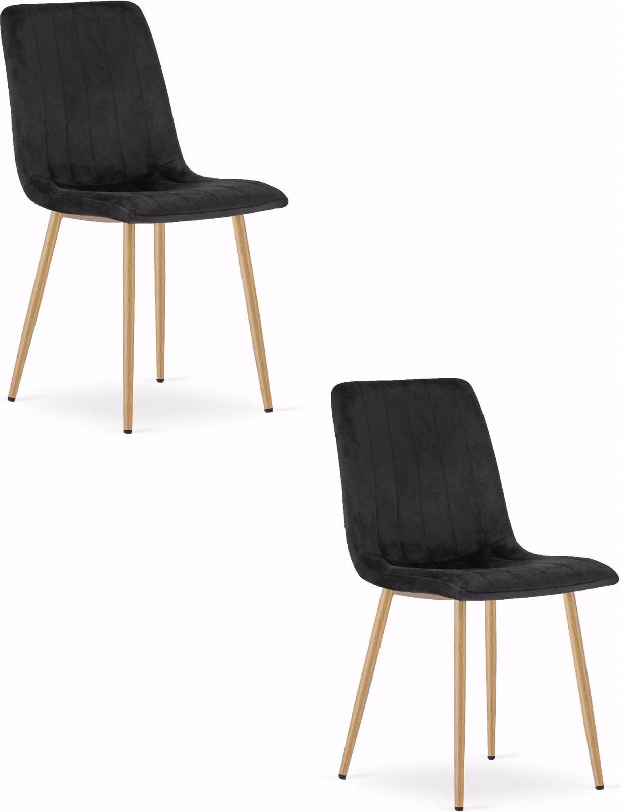 Sedia Valora LAVA, velluto nero, gambe in legno x2 | Set di 2 sedie nere con base in legno per interni eleganti
