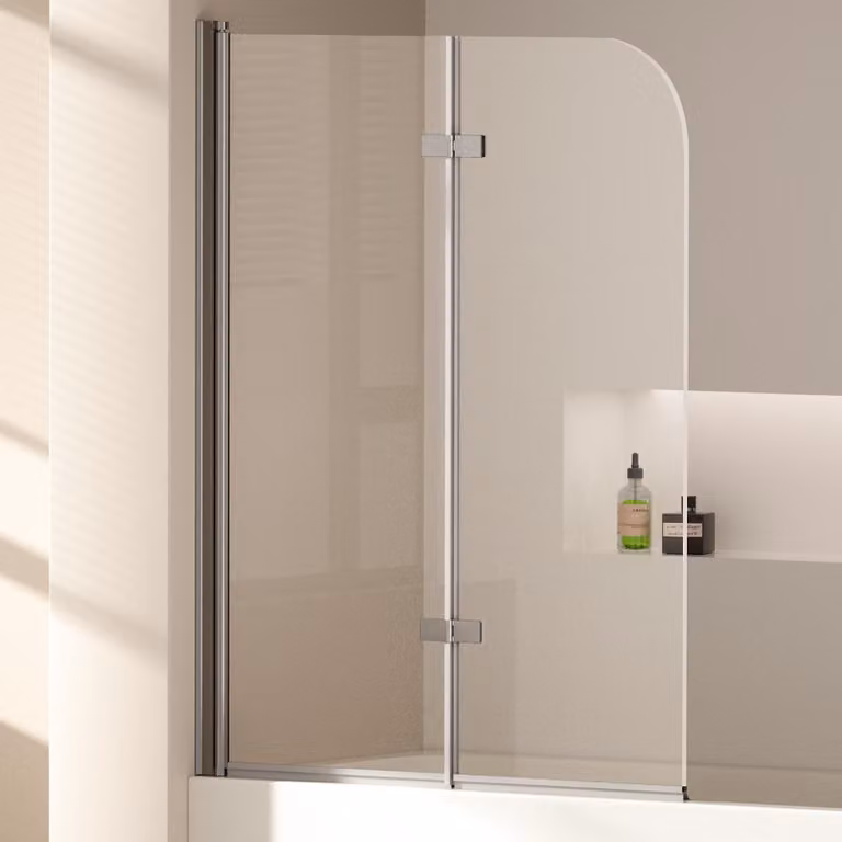 Schermo pieghevole per box doccia EMKE 110 x 140 cm vetro di sicurezza ESG nano-rivestito schermo doccia a doppia porta pieghevole in vetro per vasche da bagno