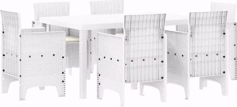 Set da Pranzo per Giardino 7 pcs Bianco Rattan Polt