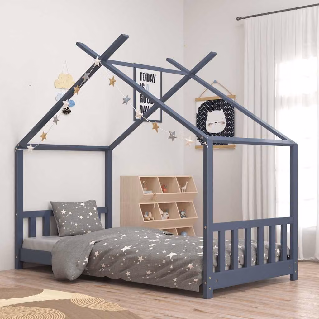 vidaXL Giroletto per Bambini in Legno Massello di Pino Grigio L 160 x P 80 cm