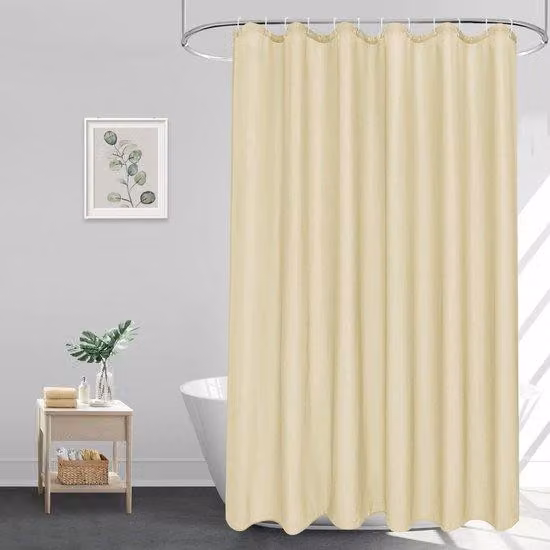 Tenda da bagno in tessuto beige, 180 x 200 cm, poliestere, 1,8 x 2 m, 12 anelli, idrorepellente, antimuffa, ad asciugatura rapida