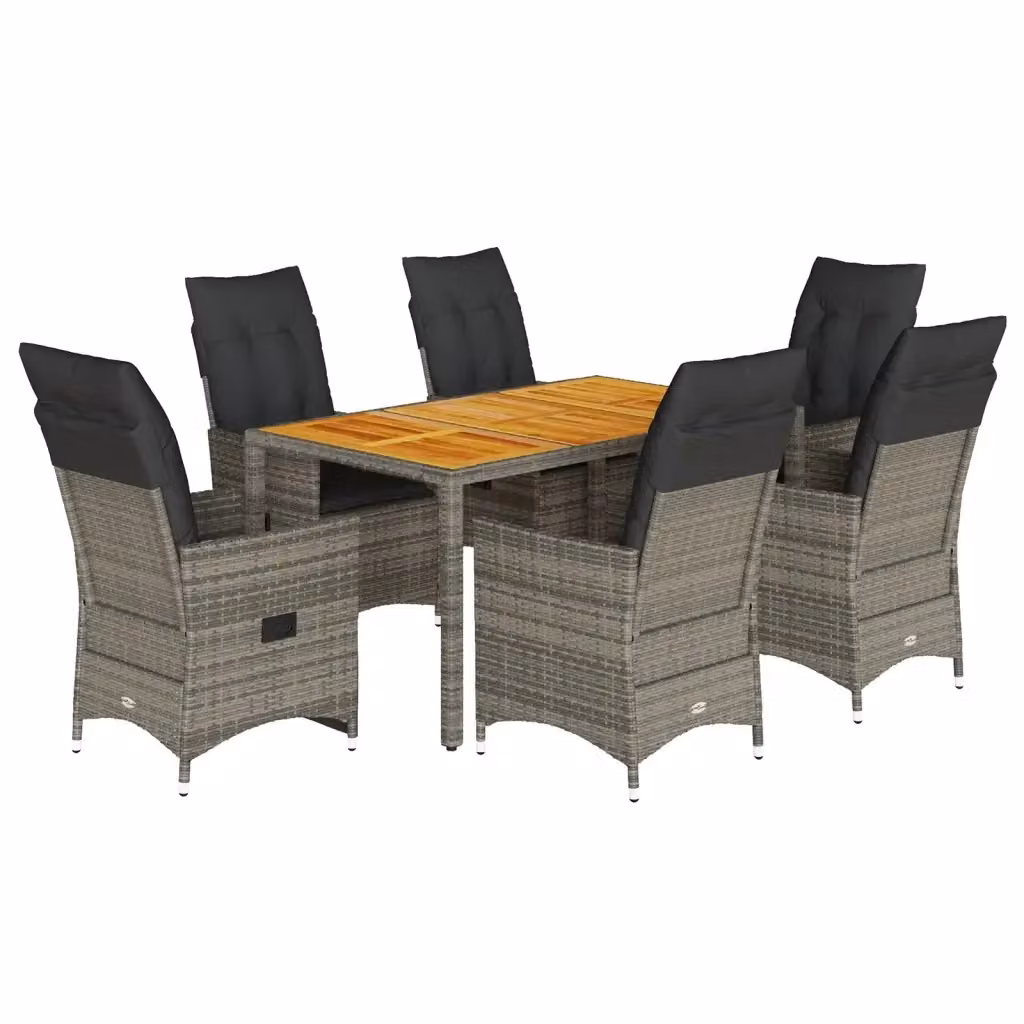 vidaXL Set da Pranzo da Giardino 7 pz in Polyrattan e Legno di Acacia Grigio – 2